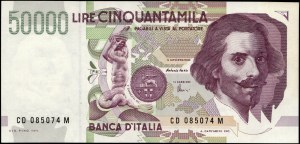 Italy. 1992 50000 Lire Prefix CD M