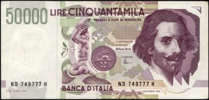 Italy. 1992 50000 Lire Prefix ND H