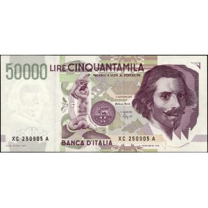 Italy. 1992 50000 Lire Prefix XC A Replacement