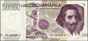 Italy. 1992 50000 Lire Prefix XC A Replacement