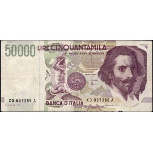 Italy. 1992 50000 Lire Prefix XD A Replacement