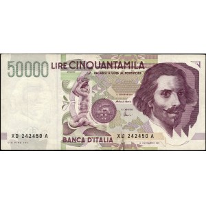 Italy. 1992 50000 Lire Prefix XD A Replacement