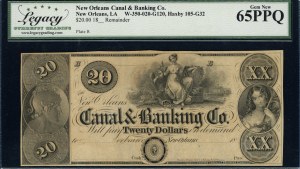 United States of America. 1840s 20 Dollars New Orleans Canal & Banking Co.