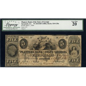 United States of America. 1856 5 Dollars Planters Bank State of Georgia Savannah April 1