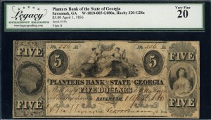 United States of America. 1856 5 Dollars Planters Bank State of Georgia Savannah April 1