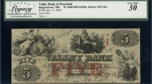 United States of America. 1856 5 Dollars Valley Bank of Maryland Jan 31