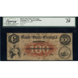 United States of America. 1859 100 Dollars Bank State of Georgia Savannah Dec 6