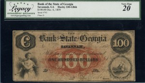 United States of America. 1859 100 Dollars Bank State of Georgia Savannah Dec 6