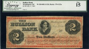 United States of America. 1862 2 Dollars Bullion Bank Washington DC US Civil War
