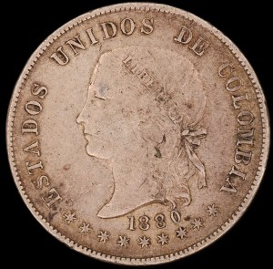 Colombia. 1880 50 Centavos Bogota Estados Unidos de Colombia