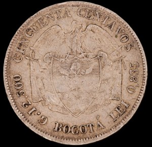 Colombia. 1880 50 Centavos Bogota Estados Unidos de Colombia