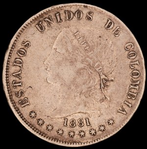 Colombia. 1881 50 Centavos Bogota Estados Unidos de Colombia