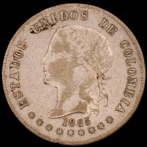 Colombia. 1885 50 Centavos Bogota Ley 500 Estados Unidos de Colombia
