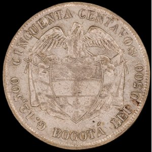 Colombia. 1885 50 Centavos Bogota Ley 500 Estados Unidos de Colombia