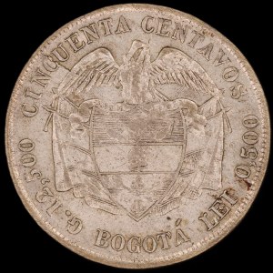 Colombia. 1885 50 Centavos Bogota Ley 500 Estados Unidos de Colombia