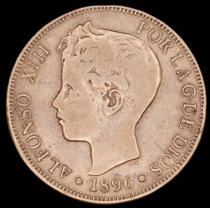Spain. 1896 5 Pesetas Contemporary Counterfeit Silver