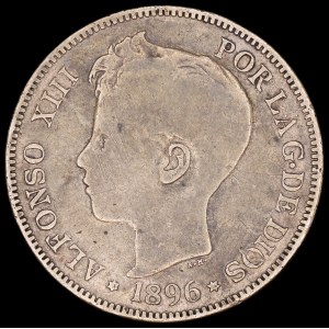 Spain. 1896 5 Pesetas Contemporary Counterfeit Silver