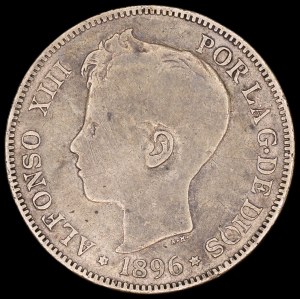 Spain. 1896 5 Pesetas Contemporary Counterfeit Silver