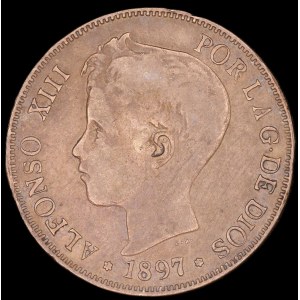 Spain. 1897 5 Pesetas Contemporary Counterfeit Silver
