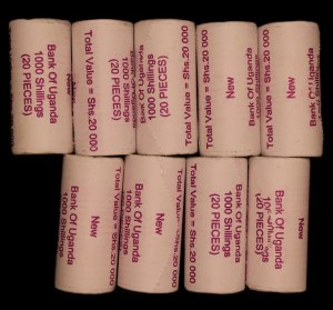 Uganda. 2012 1000 Shillings 9 Bank Rolls 180 Coins in Total