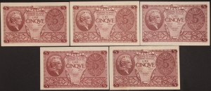 Italy. 1944 5 Lire Lot 5 Pieces