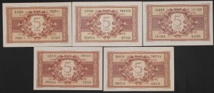 Italy. 1944 5 Lire Lot 5 Pieces
