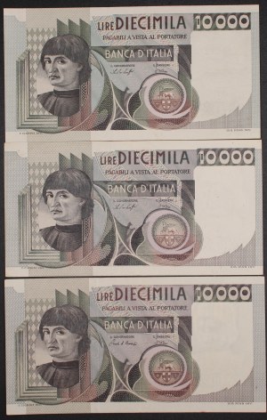 Italy. 1976-82 10000 Lire Prefix 3 Pieces