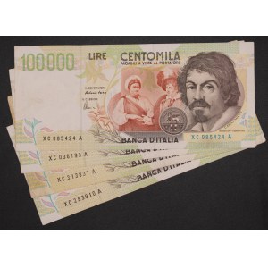 Italy. 1994 100000 Lire Prefix XC A Replacement Lot 4 Pieces