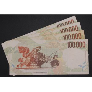 Italy. 1994 100000 Lire Prefix XC A Replacement Lot 4 Pieces
