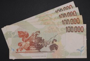 Italy. 1994 100000 Lire Prefix XC A Replacement Lot 4 Pieces