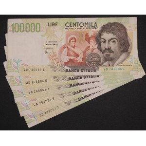 Italy. 1994 100000 Lire Lot 5 Pieces
