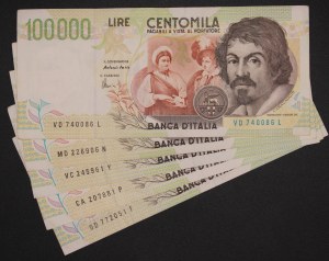Italy. 1994 100000 Lire Lot 5 Pieces