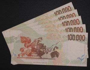 Italy. 1994 100000 Lire Lot 5 Pieces