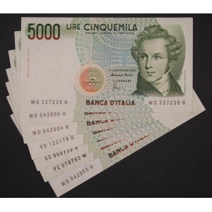 Italy. 1985 5000 Lire Lot 7 Pieces