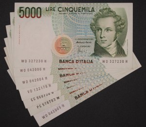 Italy. 1985 5000 Lire Lot 7 Pieces