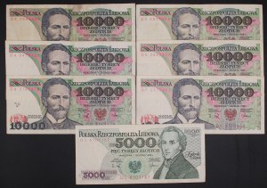Poland. 1988 10000 & 5000 Zlotych Various Prefixes Lot 7 Pcs