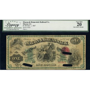 United States of America. 1867 1 Dollar Macon & Brunswick Railroad 11 Feb
