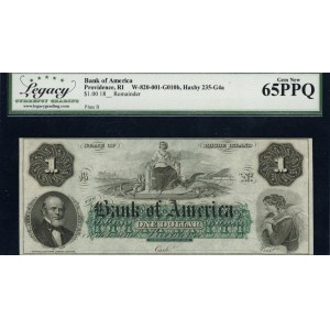 United States of America. 1850s 1 Dollar BANK OF AMERICA Providence