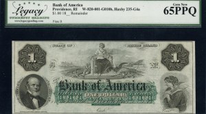 United States of America. 1850s 1 Dollar BANK OF AMERICA Providence