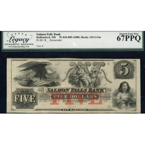 United States of America. 1850s 5 Dollars Salmon Falls Bank Rollinsford