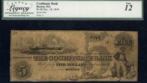 United States of America. 1849 5 Dollars Cochituate Bank Dec 18