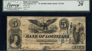 United States of America. 1862 5 Dollars Bank of Louisiana 22 May