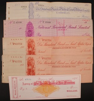 United States of America & South Africa. 1876-1930s 5 Cheques