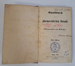 BERG Otto - Handbuch der pharmaceutischen Botanik 1845 [PHARMACEUTICAL BOTANICS].