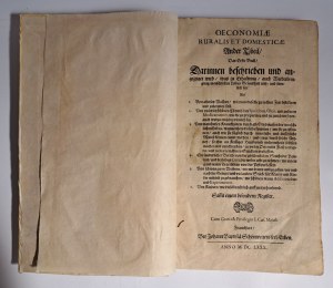 COLER Johannes - Pharmacopaeus, oder haus-apotheck [in] Oeconomia Ruralis Et Domestica 1680 [GUIDE, HOME HEALING]].