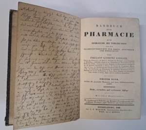 GEIGER Philipp Lorenz - Handbuch der pharmacie erster band 1830 [PHARMACY].