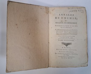 Annales de Chimie ou Recueil de Mémoires Concernant la Chimie Et les Arts Qui en Dépendent 1792 [CHEMICAL JOURNAL].