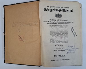 Das gesammte deutsche und preußische Gesetzgebungs-Material, Jahrgang 1920 [GERMAN LEGISLATION].