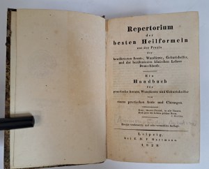 VON AMMON Friedrich - Repertorium der besten Heilformeln 1829 [MEDICINE].
