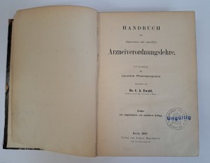 EWALD C.A. - Handbuch der allgemeinen und speciellen Arzneiverordnungslehre 1887 [PHARMACY].